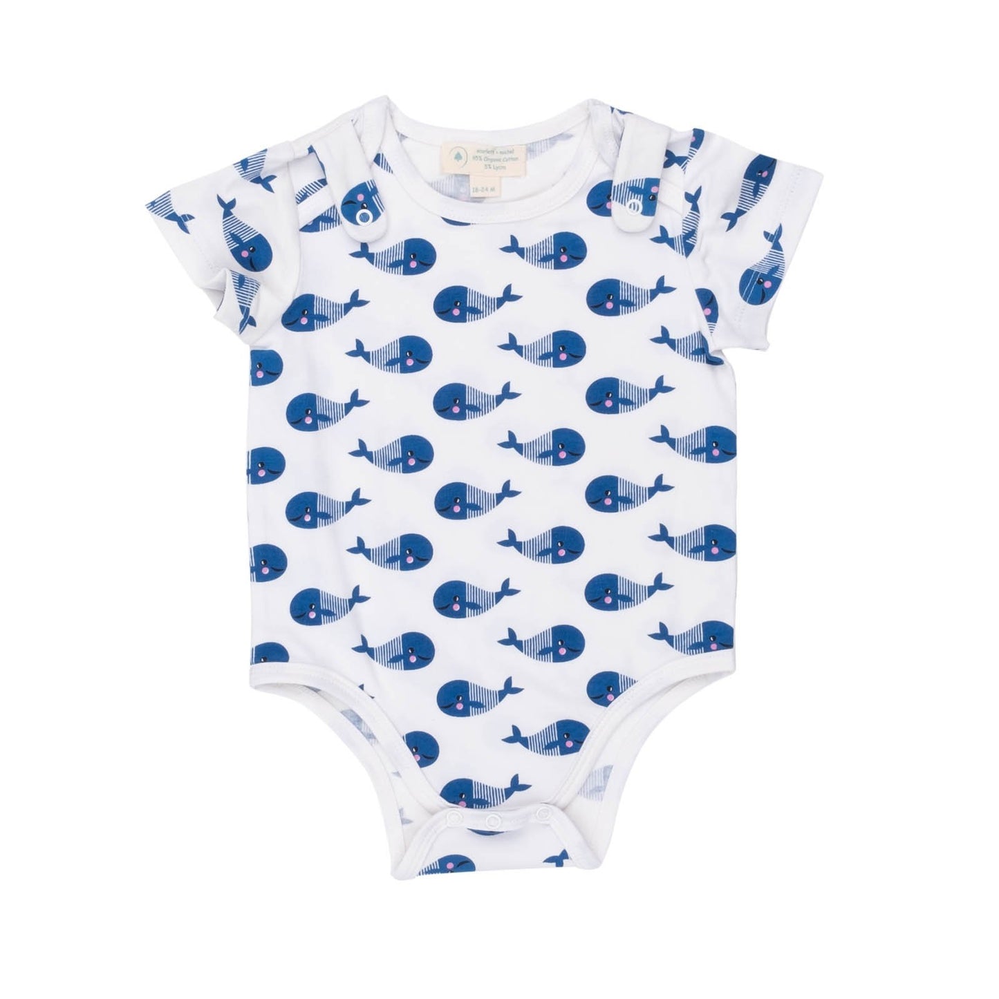 🐳 Blue Whale Bodysuit + Smart Bib Set – Organic Cotton Snap-On Style 💙