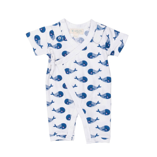 🐳 Blue Whale Kimono Romper + Snap Bib – Organic Cotton for Littles 🌊
