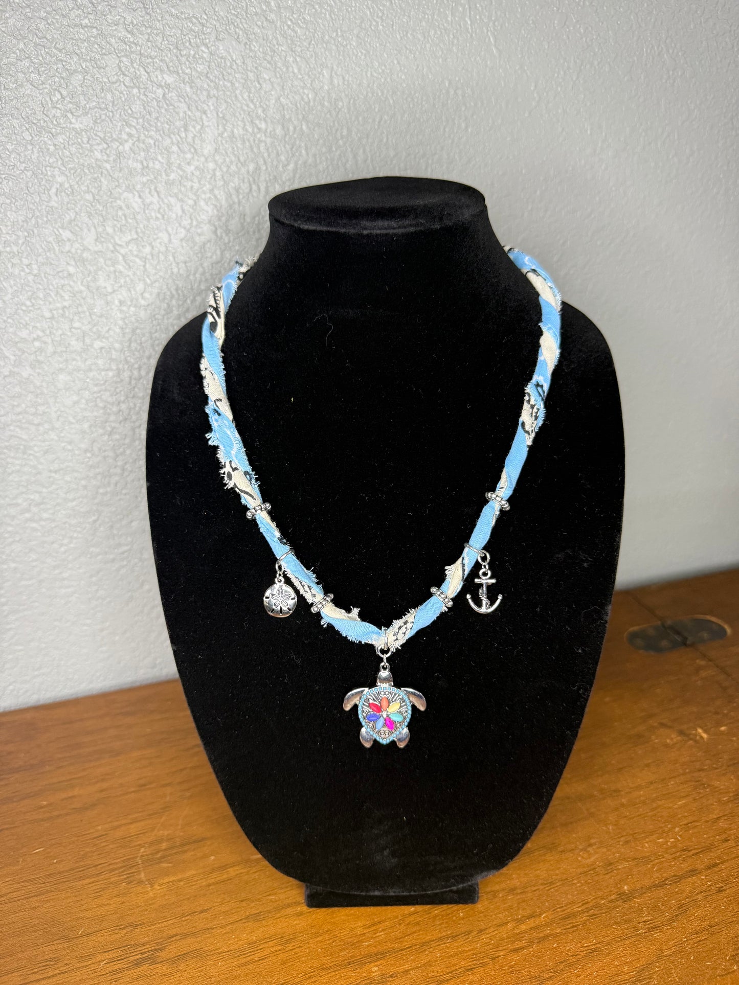 🐢 Coastal Turtle Bandana Necklace | Boho Beach Charm Statement Piece