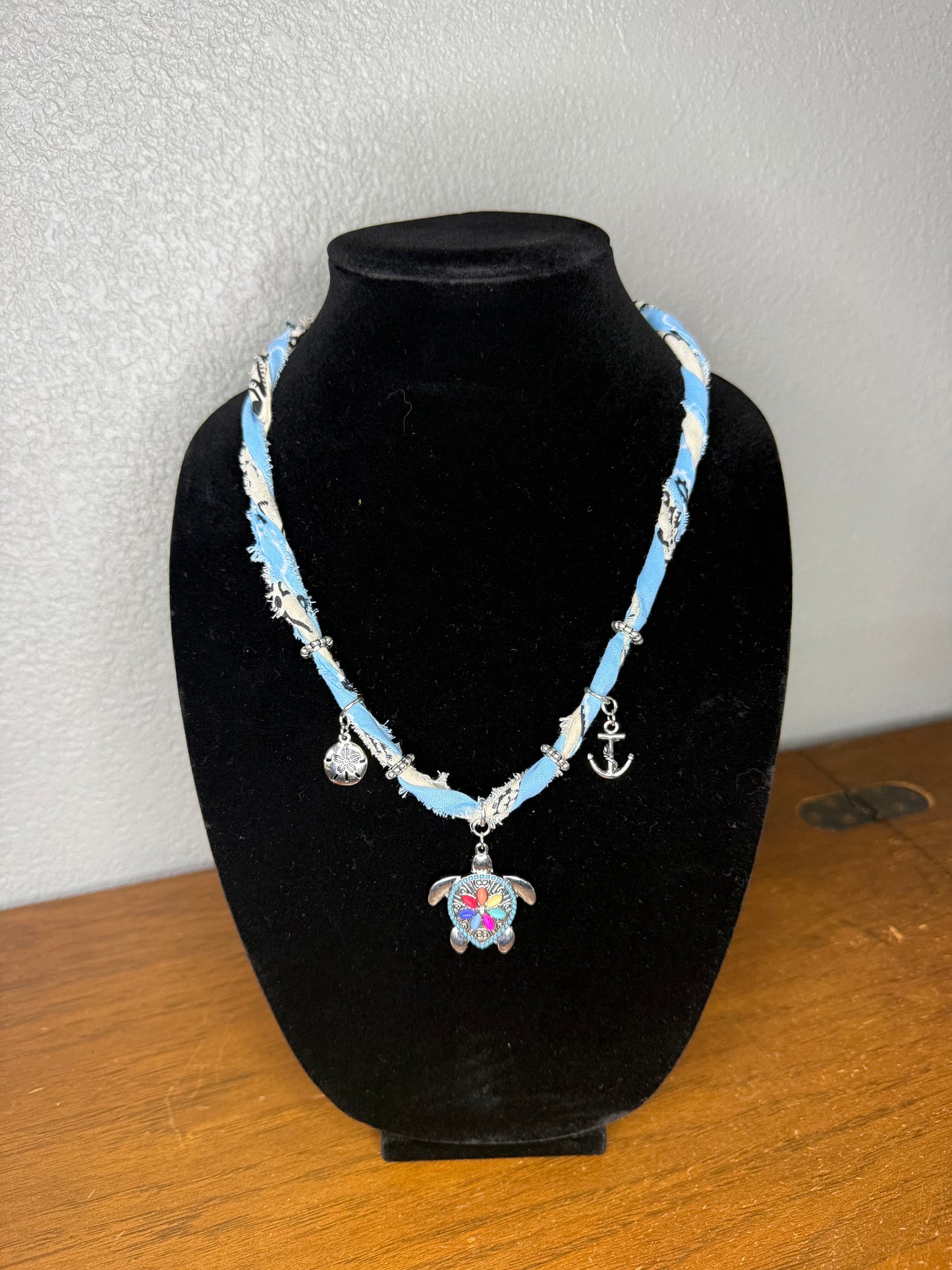 🐢 Coastal Turtle Bandana Necklace | Boho Beach Charm Statement Piece