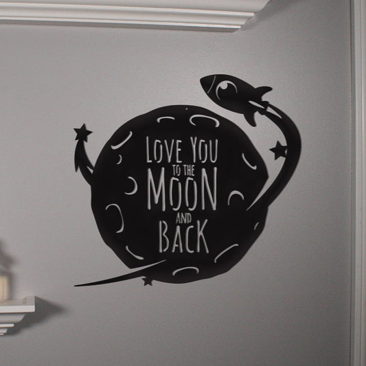 🌙 Moon & Back Rocket Wall Art – Powder-Coated Steel Décor 🚀