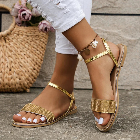 ✨ Comfy Vegan Leather Flat Sandals | Gold