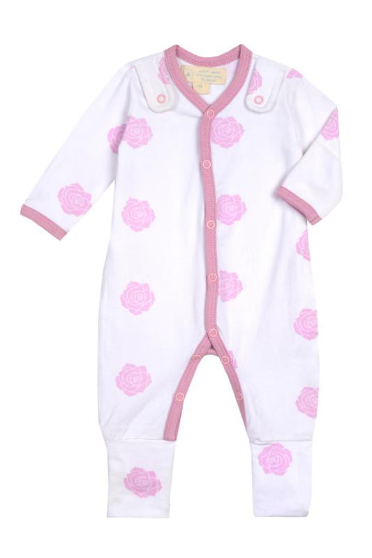 Smart Footed One-Piece + Bib – Pink Rose 🌸