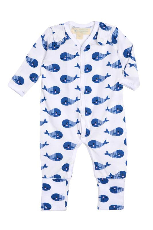 🐳 Smart Footed One-Piece + Bib – Blue Whale