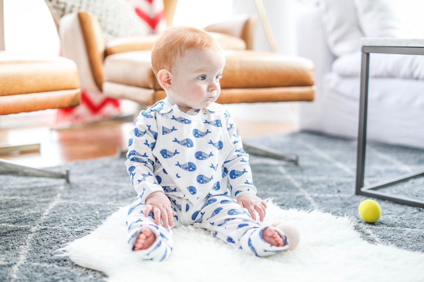 🐳 Smart Footed One-Piece + Bib – Blue Whale