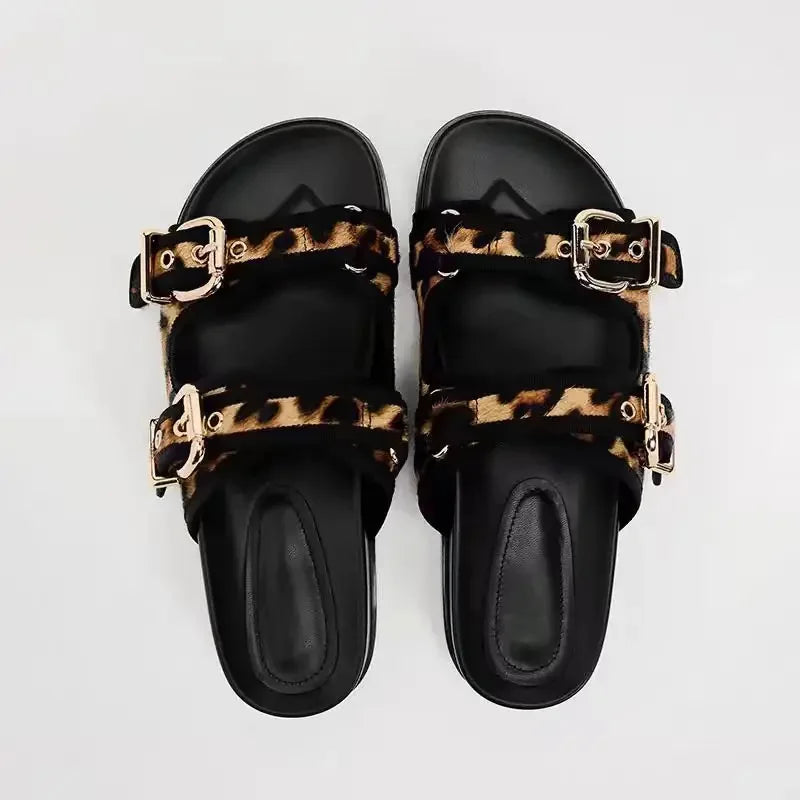 🐾Sierra Slide Sandals – Chic Animal Print Flats for Summer☀️