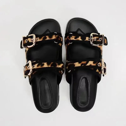 🐾Sierra Slide Sandals – Chic Animal Print Flats for Summer☀️