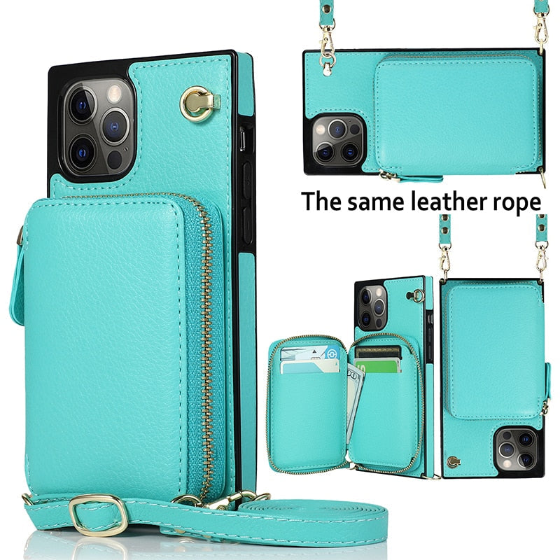 📱 Zipper Wallet Crossbody Case – 6-in-1 iPhone Wallet + Kickstand + Strap