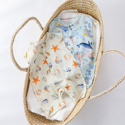 🌊 Sleeveless Romper – Ocean Animals 🐢