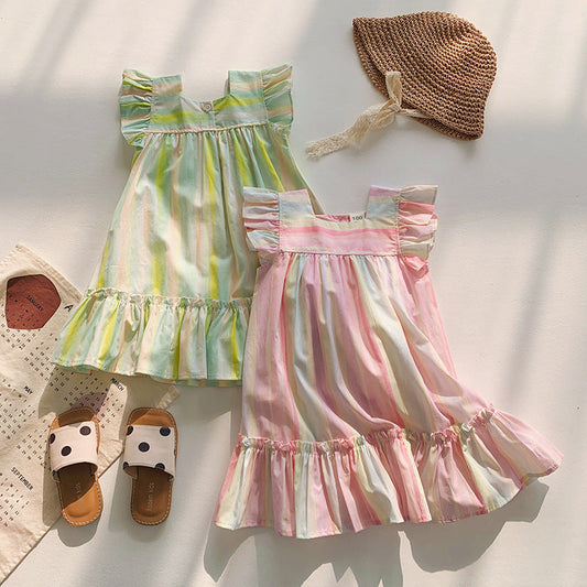 🌈 Skysail Striped Dress – Fly Sleeve Summer Twirl for Girls 🎀