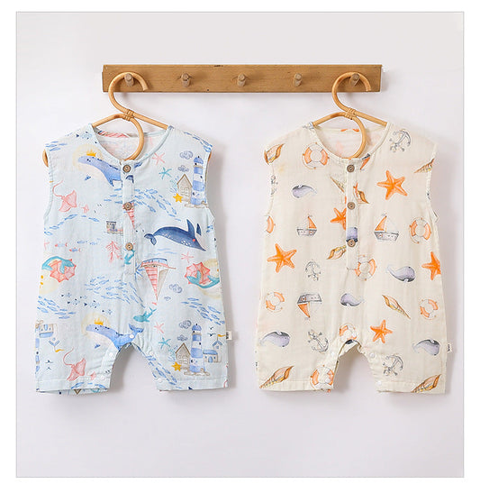 🌊 Sleeveless Romper – Ocean Animals 🐢