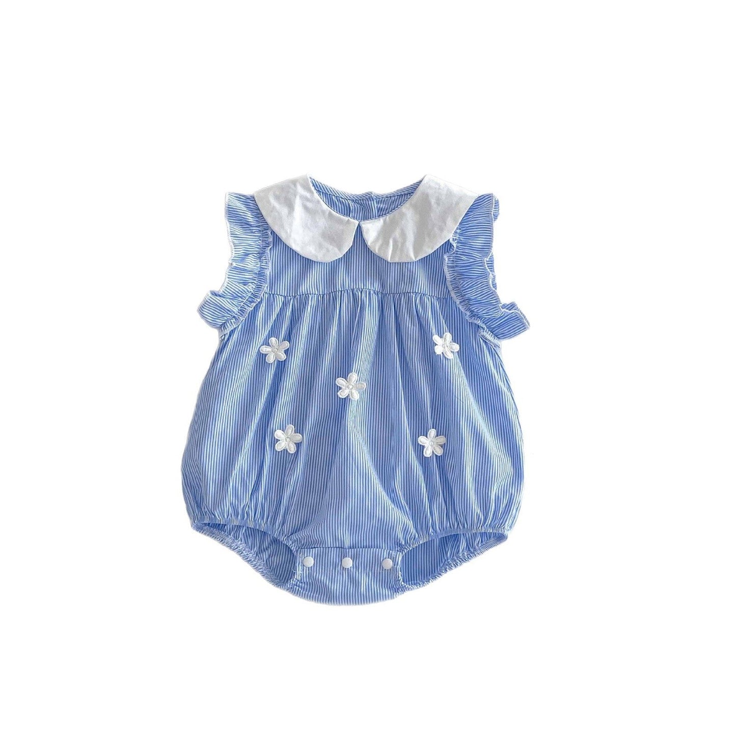 👗Bluebell Bloom Baby Romper – Summer Floral Sleeveless Style🌸