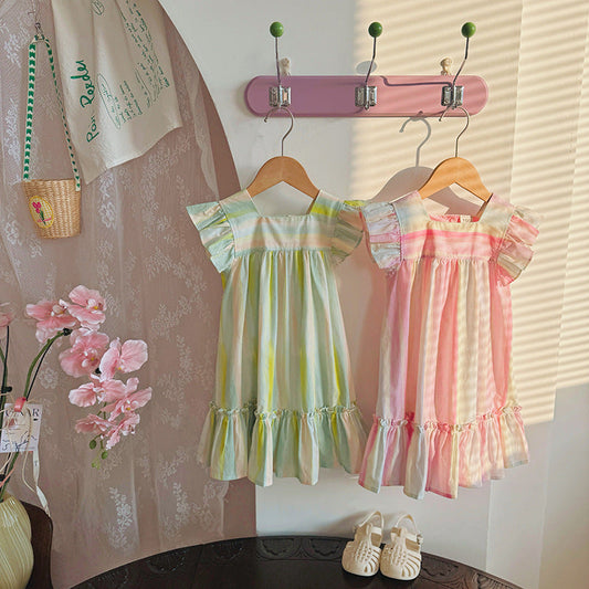 🌈 Skysail Striped Dress – Fly Sleeve Summer Twirl for Girls 🎀