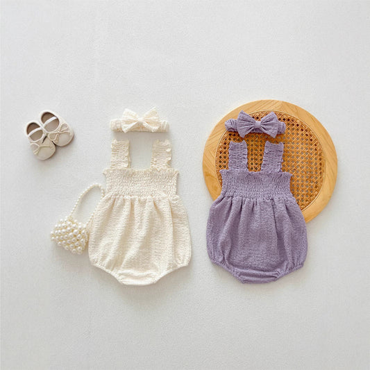 Summer Pleated Sleeveless Onesie – Baby Girls 🌸