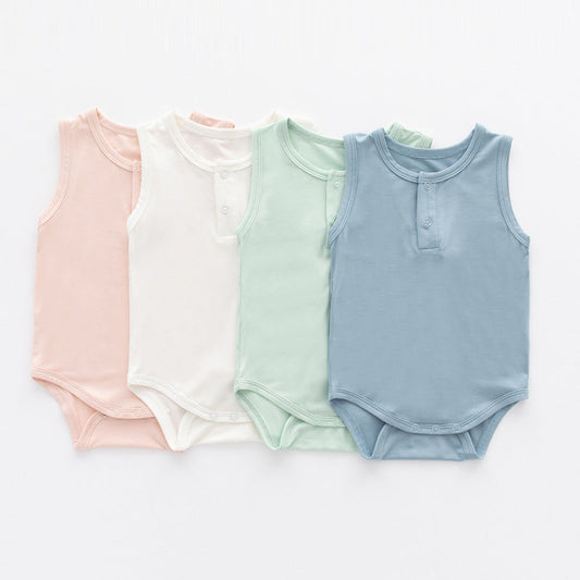 🌞 Solid Cotton Summer Onesie – Unisex Sleeveless Cutie 👶💛
